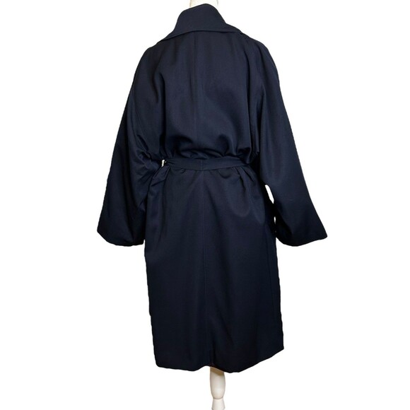 Steve by Searle Trench Coat All Season Wool Navy 6 Dolman Sleeves Midi Length - Picture 7 of 12